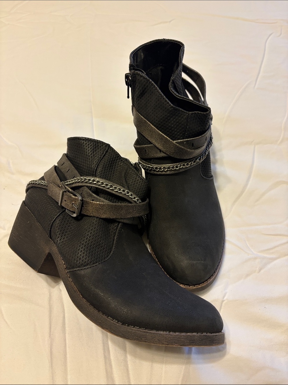 Jellypop Black Ankle Booties with Wrap Straps & Chain
